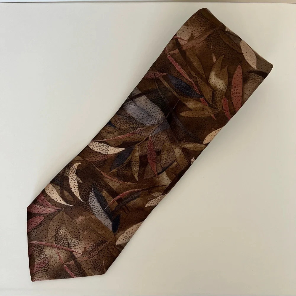 Christian Dior Monsieur Brown Abstract Leaf Nature Print Office Necktie Mens Tie